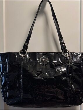 Coach Black Patent Signature Tote